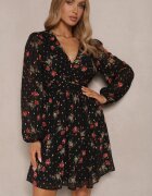 retro & icone Rochie neagră cambrată florală cu croială evazată detalii elastice Evandrae