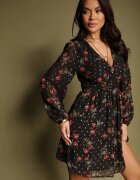 retro & icone Rochie neagră cambrată florală cu croială evazată detalii elastice Evandrae
