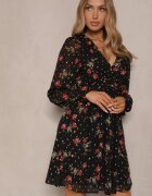 retro & icone Rochie neagră cambrată florală cu croială evazată detalii elastice Evandrae