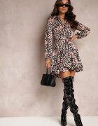 retro & icone Rochie Neagră Cloche Tip cămașă cu Cordon Legat Shesh