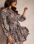 retro & icone Rochie Neagră Cloche Tip cămașă cu Cordon Legat Shesh