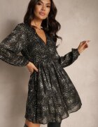 retro & icone Rochie Neagră Cloș cu elastic în talie și imprimeu metalic decorativ Bonilaine