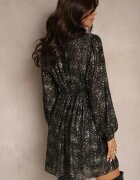 retro & icone Rochie Neagră Cloș cu elastic în talie și imprimeu metalic decorativ Bonilaine