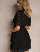retro & icone Rochie Neagră cu croială evazată cu decolteu în V și volane Drapia