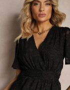 retro & icone Rochie Neagră cu croială evazată cu decolteu în V și volane Drapia