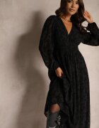 retro & icone Rochie Neagră cu Flori din Catifea cu Inserții Transparente cu Croi Evazat Gelabira