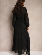 retro & icone Rochie Neagră cu Flori din Catifea cu Inserții Transparente cu Croi Evazat Gelabira
