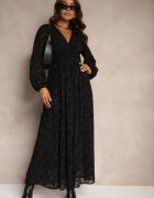 retro & icone Rochie Neagră cu Flori din Catifea cu Inserții Transparente cu Croi Evazat Gelabira