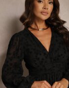 retro & icone Rochie Neagră cu Flori din Catifea cu Inserții Transparente cu Croi Evazat Gelabira
