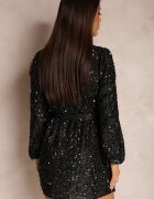 retro & icone Rochie Neagră Cu paiete cu Decolteu petrecut Voodek