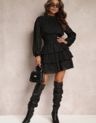 retro & icone Rochie neagră dantelată cambrată cu volane Odrasja