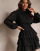 retro & icone Rochie neagră dantelată cambrată cu volane Odrasja