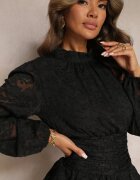 retro & icone Rochie neagră dantelată cambrată cu volane Odrasja