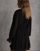 retro & icone Rochie Neagră din Plasă Evazată cu Volane Zenniria