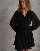 retro & icone Rochie Neagră din Plasă Evazată cu Volane Zenniria