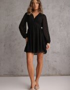 retro & icone Rochie Neagră din Țesătură Plumeti cu Croi Cloș cu Decolteu în V Zenarela