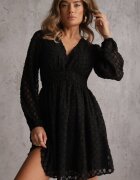 retro & icone Rochie Neagră din Țesătură Plumeti cu Croi Cloș cu Decolteu în V Zenarela