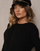 retro & icone Rochie Neagră Elegantă din Viscoză cu Elastic în Talie Decorată cu Decupaj Elegant Kistaria