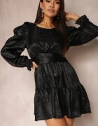 retro & icone Rochie Neagră Metalică cu Mânecă Bufantă Cany