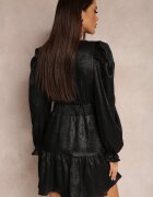 retro & icone Rochie Neagră Metalică cu Mânecă Bufantă Cany
