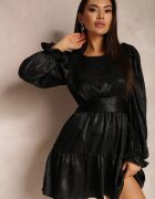 retro & icone Rochie Neagră Metalică cu Mânecă Bufantă Cany