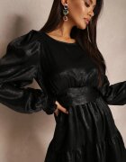 retro & icone Rochie Neagră Metalică cu Mânecă Bufantă Cany
