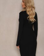 retro & icone Rochie Neagră Mulată din Viscoză cu Drapaj și Umeri Întăriți Ceadra