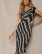 retro & icone Rochie Negru-Alb cu croială ajustată fără mâneci cu șlițuri Vlalia