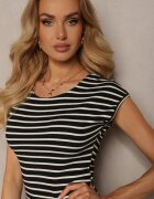 retro & icone Rochie Negru-Alb cu croială ajustată fără mâneci cu șlițuri Vlalia