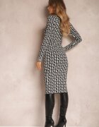 retro & icone Rochie Negru-Alb Tricotată cu Model Geometric cu Guler tip Maletă Warina