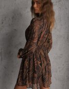 retro & icone Rochie Negru-Bej Cambrată cu Croială Cloș cu Mâneci Transparente și Guler Înalt Relabia
