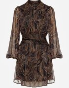 retro & icone Rochie Negru-Bej Cambrată cu Croială Cloș cu Mâneci Transparente și Guler Înalt Relabia