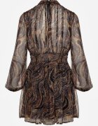 retro & icone Rochie Negru-Bej Cambrată cu Croială Cloș cu Mâneci Transparente și Guler Înalt Relabia