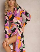 retro & icone Rochie Negru-Roz Cloș Midi cu decolteu petrecut cu curea și model abstract Orabella