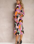 retro & icone Rochie Negru-Roz Cloș Midi cu decolteu petrecut cu curea și model abstract Orabella