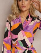 retro & icone Rochie Negru-Roz Cloș Midi cu decolteu petrecut cu curea și model abstract Orabella