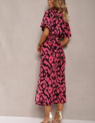 retro & icone Rochie Negru-Roz cu Decolteu suprapus și Decupaje decorative cu elastic în talie și Curea Bonlea