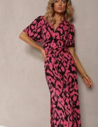 retro & icone Rochie Negru-Roz cu Decolteu suprapus și Decupaje decorative cu elastic în talie și Curea Bonlea