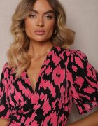 retro & icone Rochie Negru-Roz cu Decolteu suprapus și Decupaje decorative cu elastic în talie și Curea Bonlea