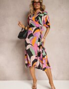 retro & icone Rochie Negru-Violet Petrecută cu Curea Textilă în Talie Ruspia