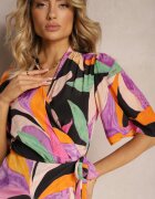 retro & icone Rochie Negru-Violet Petrecută cu Curea Textilă în Talie Ruspia