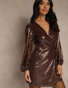 retro & icone Rochie Petrecută Maro Decorată Cu Paiete și Cu Cordon în Talie Epravia