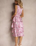 retro & icone Rochie petrecută Roz cu elastic în talie și volane Dimolla