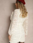 retro & icone Rochie plisată bej deschis din dantelă decorată cu volane și mâneci semitransparente