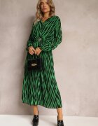 retro & icone Rochie Plisată Maxi Verde cu top petrecut și elastic în talie Holia