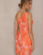 retro & icone Rochie Portocalie cu Imprimeu Floral Croi Cambrat și Parte Superioară Asimetrică pe Un Umar Halavira