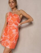 retro & icone Rochie Portocalie cu Imprimeu Floral Croi Cambrat și Parte Superioară Asimetrică pe Un Umar Halavira