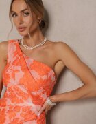 retro & icone Rochie Portocalie cu Imprimeu Floral Croi Cambrat și Parte Superioară Asimetrică pe Un Umar Halavira