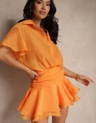 retro & icone Rochie Portocalie tip cămașă cu mânecă scurtă decorată cu volane Mirenora