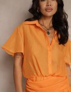 retro & icone Rochie Portocalie tip cămașă cu mânecă scurtă decorată cu volane Mirenora